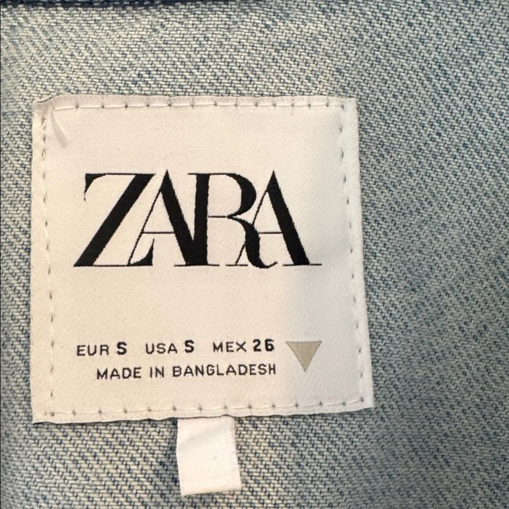 Zara Cropped Distressed Cotton Jean Jacket, Size Small - Picture 2 of 4
